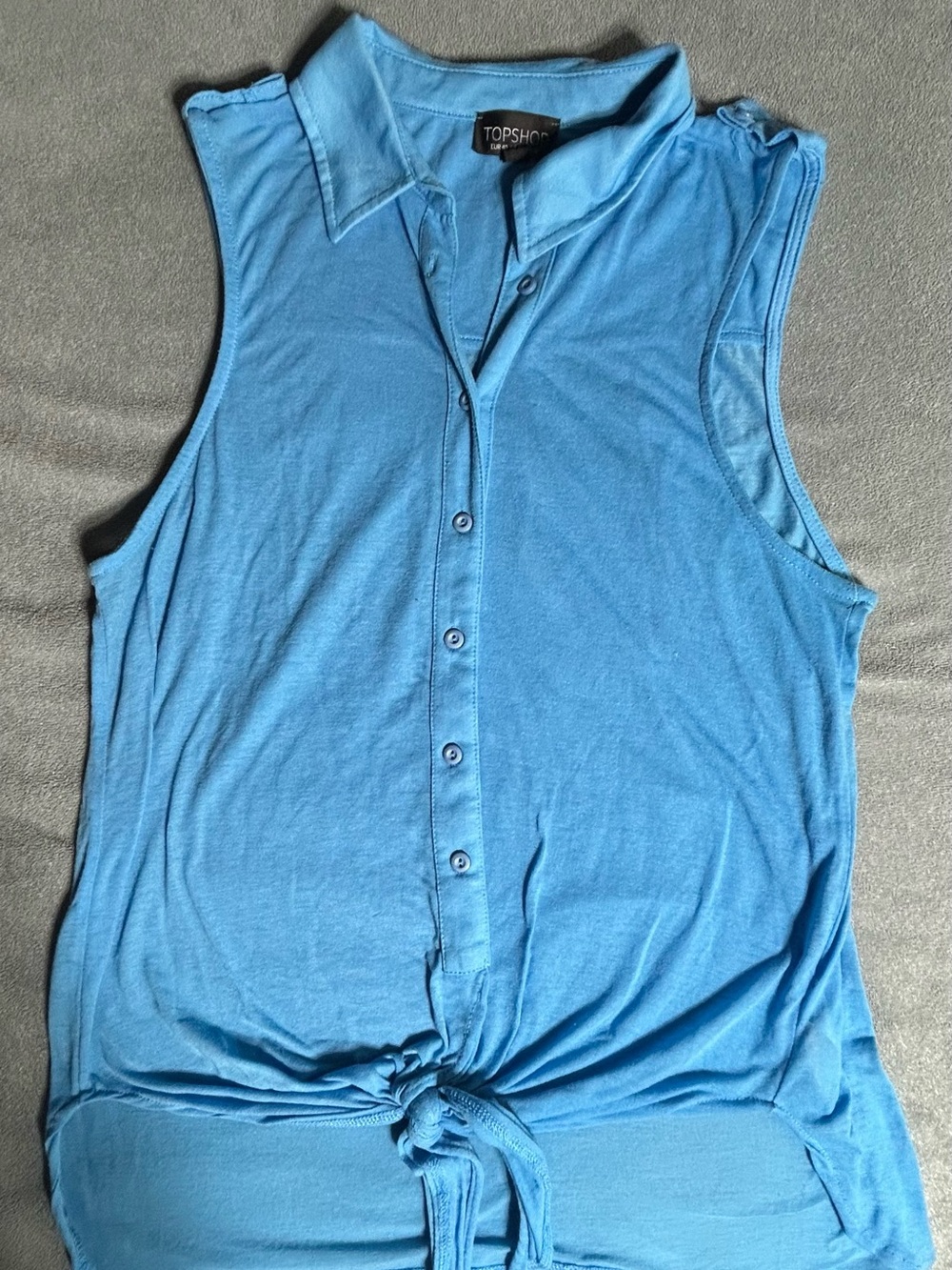 Topshop Sky Blue Sleeveless Button-Front Tie-Hem Shirt